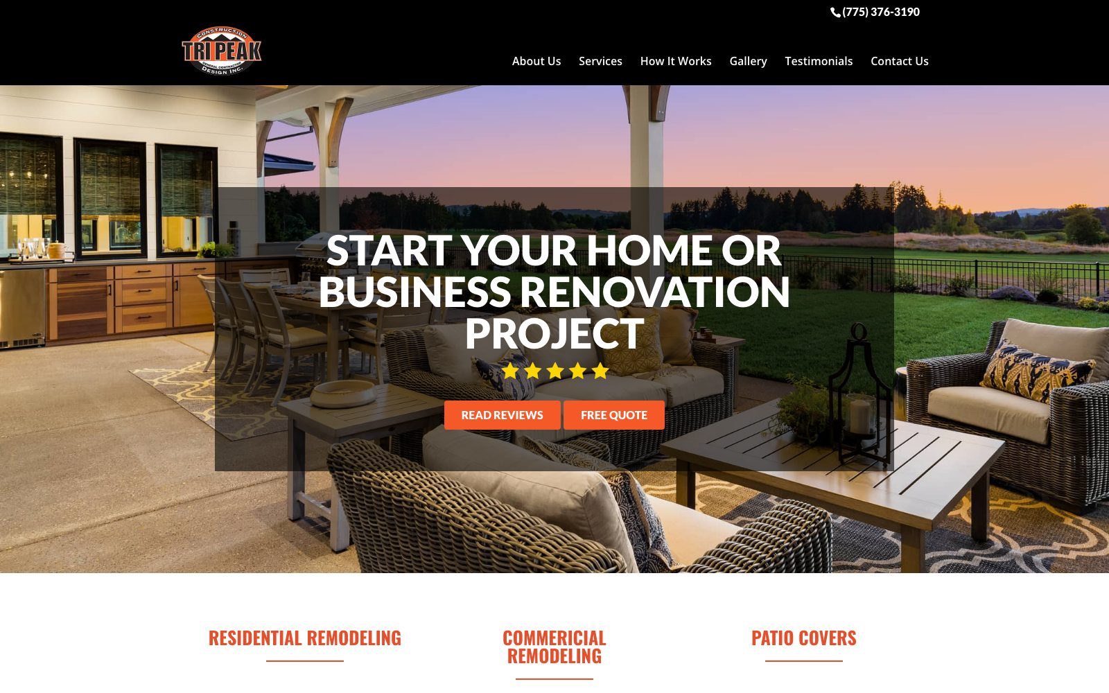The current tripeakconstruction.com homepage
